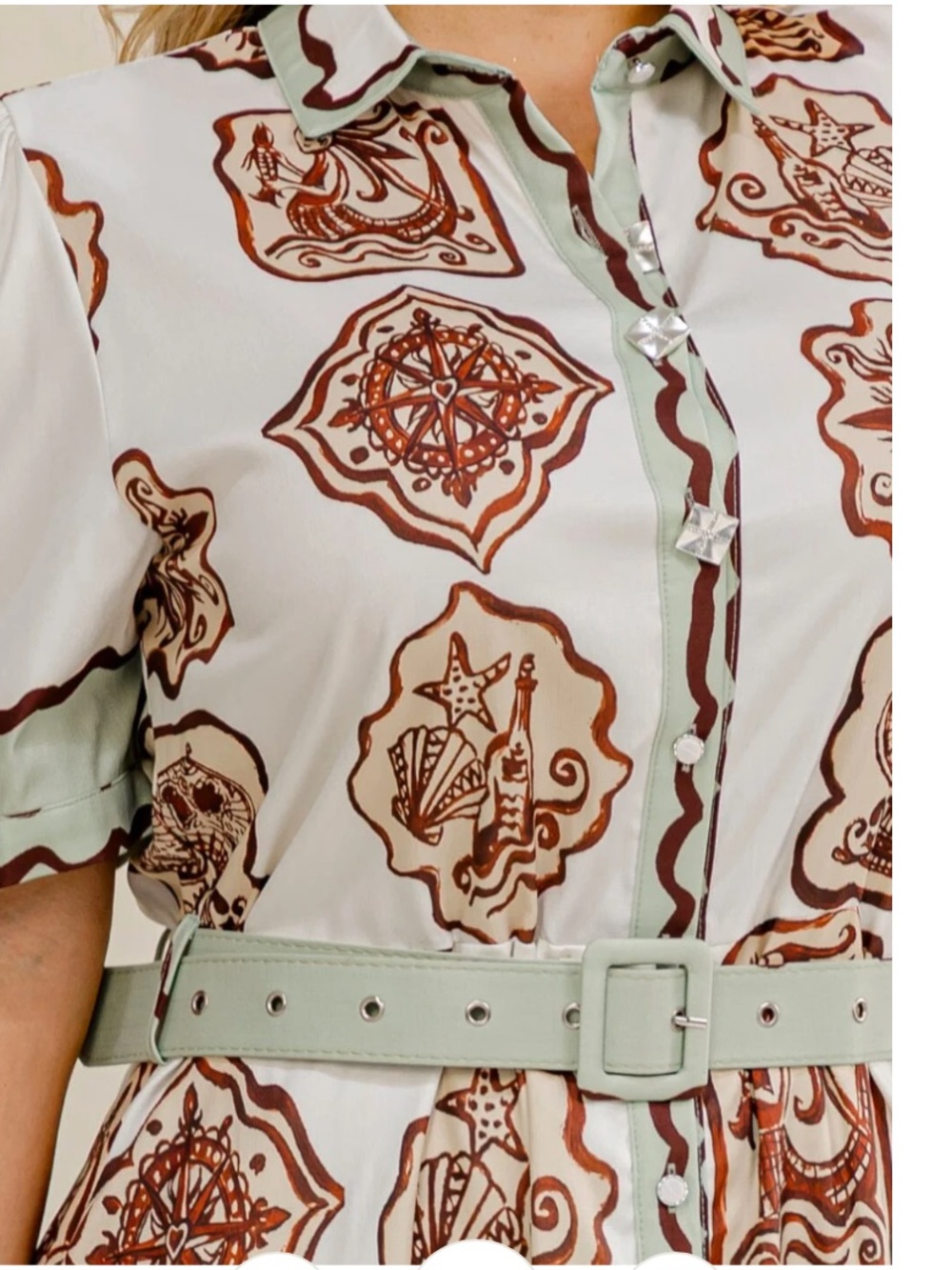 Title Plus size short sleeves button up belted multi print midi dress - Picture 3 of 4